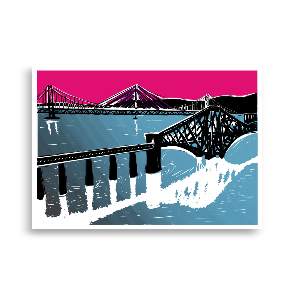 Edinburgh Series: Forth Bridges Art | Queensferry Crossing Rail Bridge Illustration